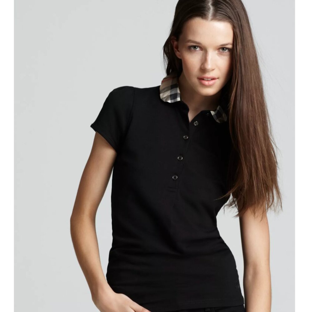 Burberry Black Button-Down Top with Check Collar - Picture 3 of 8